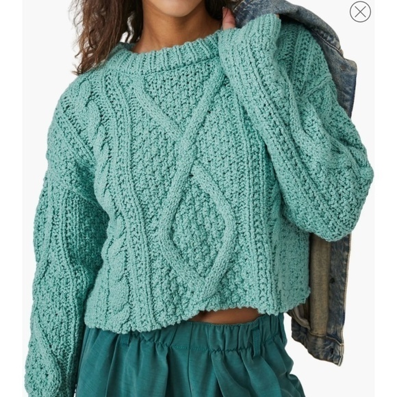 🆕FREE PEOPLE Cutting Edge Cotton Chunky Cable Knit WHITE SPRUCE Sweater::NWT:: - Picture 1 of 11